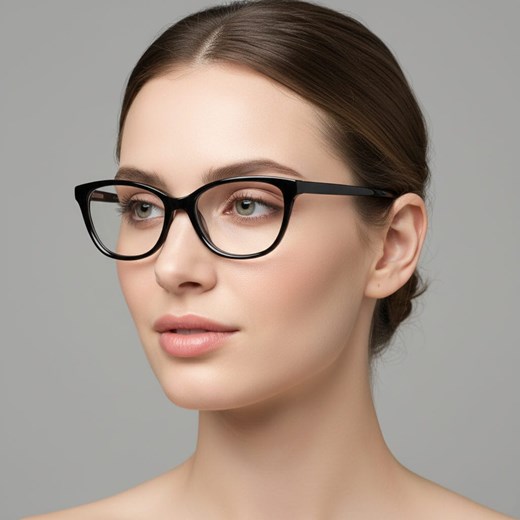 Damskie okulary acetatowe oprawki korekcyjne zerówki kocie AC394 czarne ze sklepu Stylion w kategorii Oprawki do okularów damskie - zdjęcie 185966956