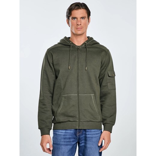 Bluza męska rozpinana z kapturem khaki Jagmur 303 ze sklepu Big Star w kategorii Bluzy męskie - zdjęcie 185967745