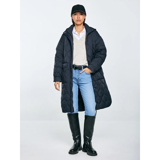 Płaszcz damski oversize z ozdobnym pikowaniem czarny Kinnetisa 906 ze sklepu Big Star w kategorii Płaszcze damskie - zdjęcie 185967768