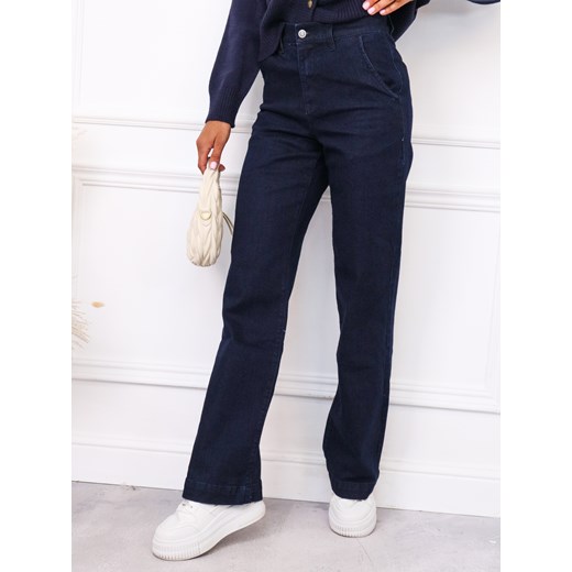 SPODNIE JEANSOWE Z SZEROKIMI NOGAWKAMI I IMITACJĄ KIESZENI Z TYŁU ze sklepu olika.com.pl w kategorii Jeansy damskie - zdjęcie 185968315