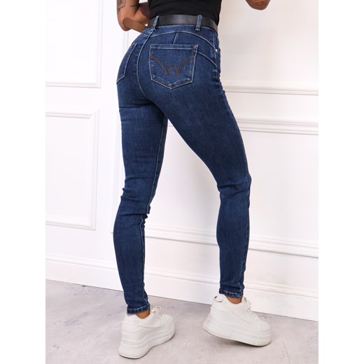 SPODNIE JEANSOWE SKINNY PUSH UP+ PASEK - GRANATOWE Olika XL olika.com.pl
