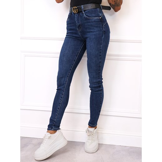 SPODNIE JEANSOWE SKINNY PUSH UP+ PASEK - GRANATOWE Olika L olika.com.pl