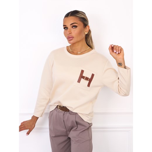 BLUZKA Z MASEŁKOWEGO MATERIAŁU Z KIESZENIĄ- BEŻOWA ze sklepu olika.com.pl w kategorii Bluzy damskie - zdjęcie 185968356