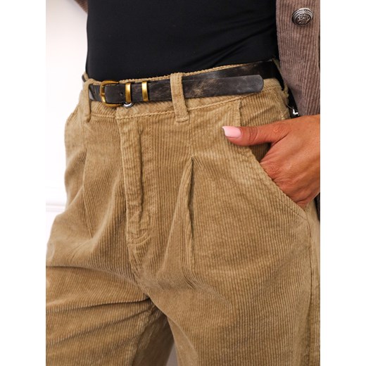 SPODNIE SZTRUKSOWE MOM FIT Z PRZESZYCIAMI NA DOLE NOGAWEK+ PASEK Olika S olika.com.pl