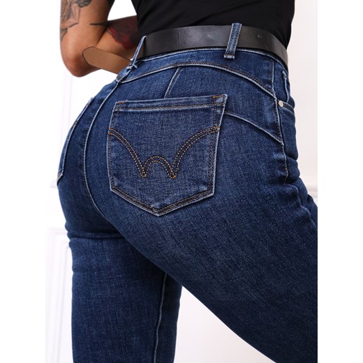 SPODNIE JEANSOWE SKINNY PUSH UP+ PASEK - GRANATOWE Olika XXL olika.com.pl