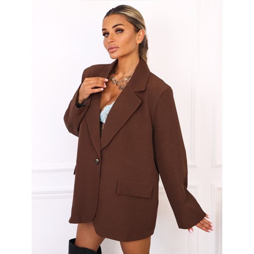 MARYNARKA OVERSIZE ZAPINANA NA GUZIKI- CIEMNOBRĄZOWA ze sklepu olika.com.pl w kategorii Marynarki damskie - zdjęcie 185968387