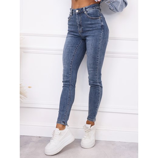 SPODNIE JEANSOWE SKINNY Z WYSOKIM STANEM- NIEBIESKIE ze sklepu olika.com.pl w kategorii Jeansy damskie - zdjęcie 185968467