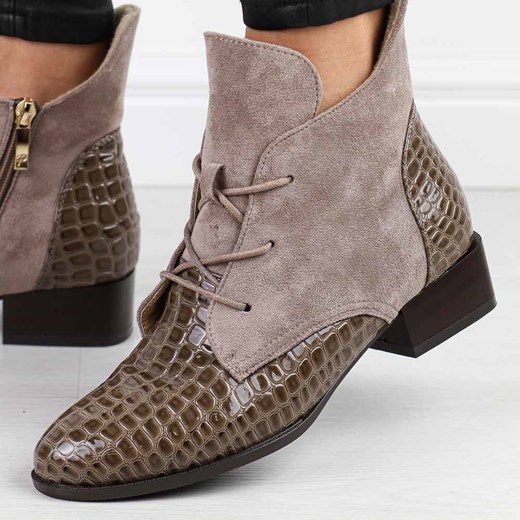 Beżowe płaskie botki damskie Potocki 12498 ze sklepu suzana.pl w kategorii Botki - zdjęcie 185969869