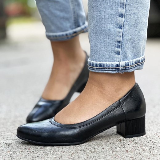 Czarne skórzane Polskie czółenka damskie na obcasie Suzana 446 Suzana 37 wyprzedaż suzana.pl