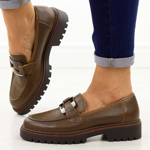 Brązowe skórzane mokasyny damskie Sergio Leone 25166 ze sklepu suzana.pl w kategorii Mokasyny damskie - zdjęcie 185970475