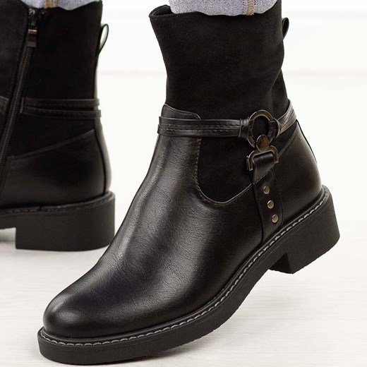 Czarne płaskie botki damskie M.Daszyński Sa252-12 ze sklepu suzana.pl w kategorii Botki - zdjęcie 185970497