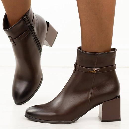 Brązowe botki damskie na obcasie M.Daszyński Sa217-18 39 suzana.pl