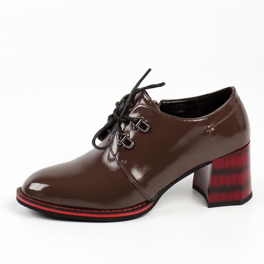 Lakierowane półbuty damskie na obcasie DiA 516 Taupe ze sklepu suzana.pl w kategorii Półbuty damskie - zdjęcie 185970666