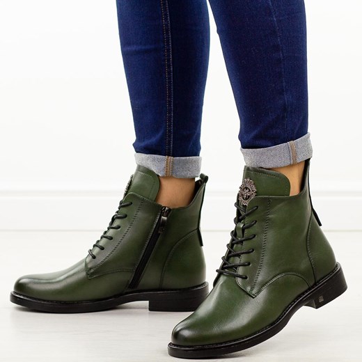 Zielone zimowe płaskie botki damskie Potocki 12179 ze sklepu suzana.pl w kategorii Botki - zdjęcie 185970905