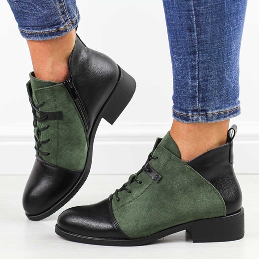 Zielone płaskie botki damskie M.Daszyński 2458-7 ze sklepu suzana.pl w kategorii Botki - zdjęcie 185971147