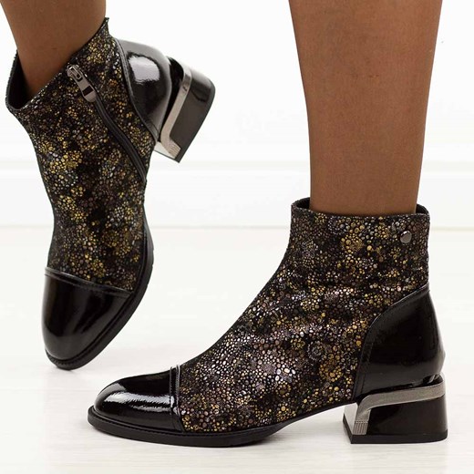 Czarne skórzane botki damskie na obcasie DiA 695 ze sklepu suzana.pl w kategorii Botki - zdjęcie 185971258