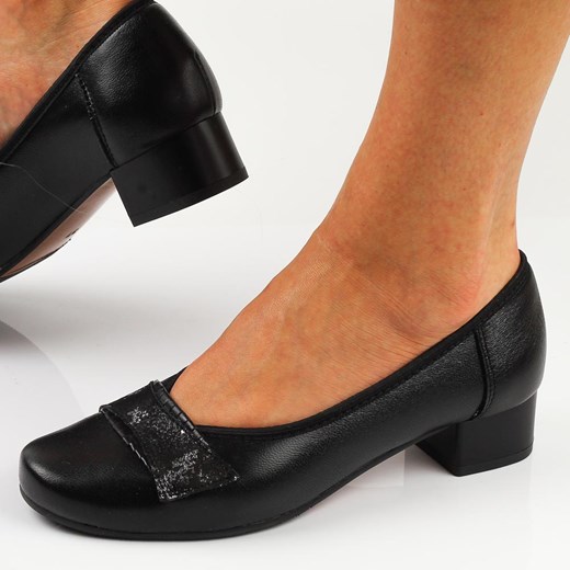 Czarne skórzane Polskie czółenka damskie na obcasie Suzana W23-69 ze sklepu suzana.pl w kategorii Czółenka - zdjęcie 185971827