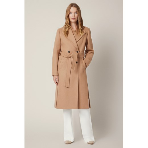 Płaszcz Beżowy z Wełną Dwurzędowy Damski Lunaris ze sklepu Lancerto S.A. w kategorii Płaszcze damskie - zdjęcie 185972919