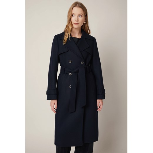 Płaszcz Granatowy z Wełną Dwurzędowy Damski Mistelle ze sklepu Lancerto S.A. w kategorii Płaszcze damskie - zdjęcie 185972936