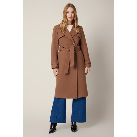 Płaszcz Jasnobrązowy z Wełną Dwurzędowy Damski Eloria ze sklepu Lancerto S.A. w kategorii Płaszcze damskie - zdjęcie 185972938