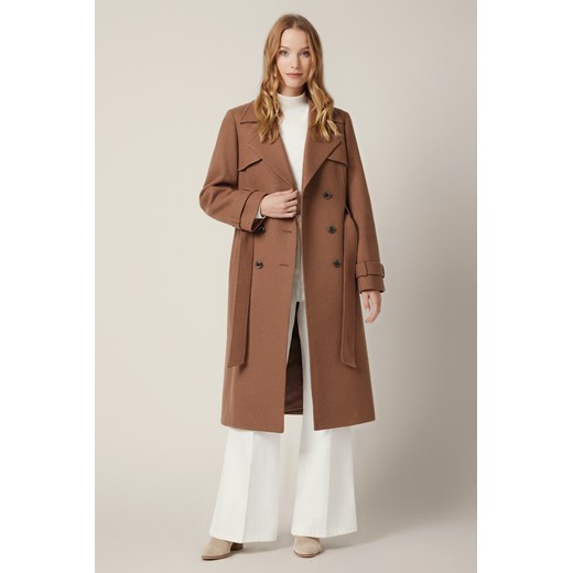 Płaszcz Jasnobrązowy z Wełną Dwurzędowy Damski Mistelle ze sklepu Lancerto S.A. w kategorii Płaszcze damskie - zdjęcie 185972939