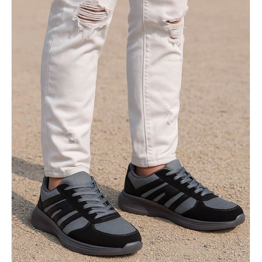Buty sportowe męskie Sznurowane szaro czarne /B2-1 117789 T382/ ze sklepu Pantofelek24.pl w kategorii Buty sportowe męskie - zdjęcie 185987068
