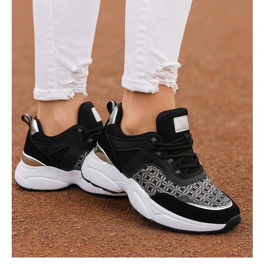 Wiązane damskie czarne obuwie sportowe /G4-1 15797 T293/ ze sklepu Pantofelek24.pl w kategorii Buty sportowe damskie - zdjęcie 185987189