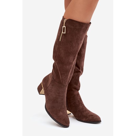 Damskie Kozaki Obcas Eko Zamsz Brązowe Lyvienne Boto 41 ZAZOO