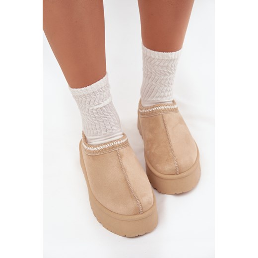 Śniegowce Niskie Z Haftem Na Platformie Jasnobeżowe Narirya ze sklepu ZAZOO w kategorii Śniegowce damskie - zdjęcie 185992466