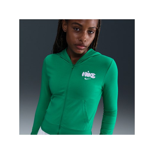 Damska bluza z kapturem, długim rękawem i zamkiem na całej długości Nike - Zieleń ze sklepu Nike poland w kategorii Bluzy damskie - zdjęcie 185994639