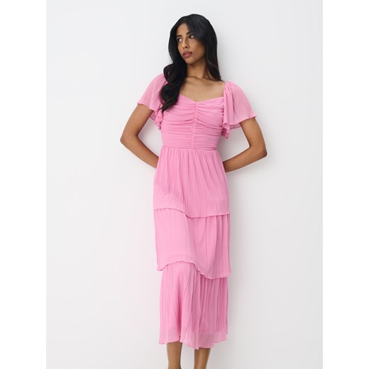 Mohito - Różowa sukienka midi o kroju litery A - różowy Mohito XXS promocja Mohito