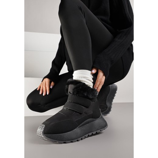 Czarne Sneakersy Śniegowce Vices z Futerkiem na Platformie Zapinane na Rzep Nelosena ze sklepu renee.pl w kategorii Buty sportowe damskie - zdjęcie 185997305
