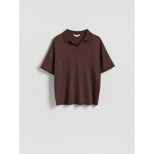 Reserved - Sweter polo z wiskozą - brązowy ze sklepu Reserved w kategorii Swetry męskie - zdjęcie 185999028