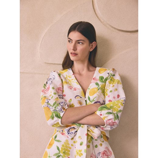 Reserved - Wzorzysta bluzka z lnem - wielobarwny ze sklepu Reserved w kategorii Bluzki damskie - zdjęcie 185999166