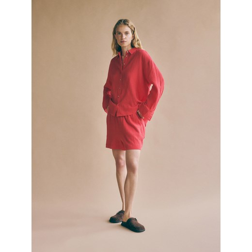 Reserved - Koszula oversize z bawełnianego muślinu - czerwony ze sklepu Reserved w kategorii Koszule damskie - zdjęcie 185999509