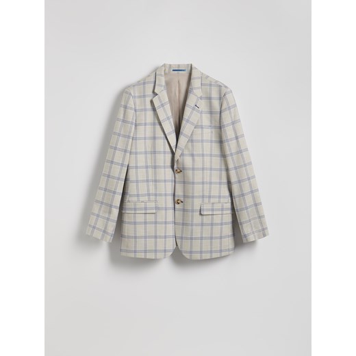 Reserved - Marynarka slim fit w kratę - beżowy ze sklepu Reserved w kategorii Marynarki męskie - zdjęcie 185999846