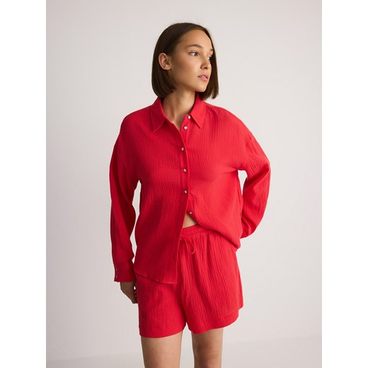 Reserved - Szorty z bawełnianego muślinu - czerwony ze sklepu Reserved w kategorii Szorty - zdjęcie 185999856