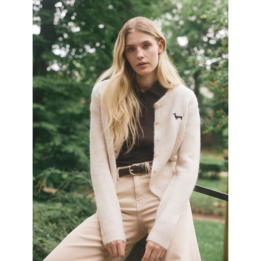 Reserved - Kardigan z haftem - kremowy Reserved XL Reserved