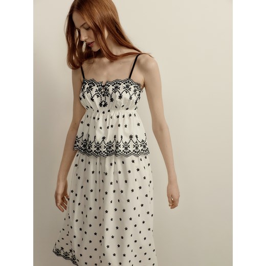 Reserved - Spódnica z ażurowym haftem - biały ze sklepu Reserved w kategorii Spódnice - zdjęcie 186000249