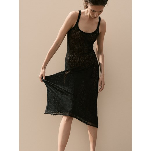 Reserved - Ażurowa sukienka z domieszką lnu - czarny ze sklepu Reserved w kategorii Sukienki - zdjęcie 186000725