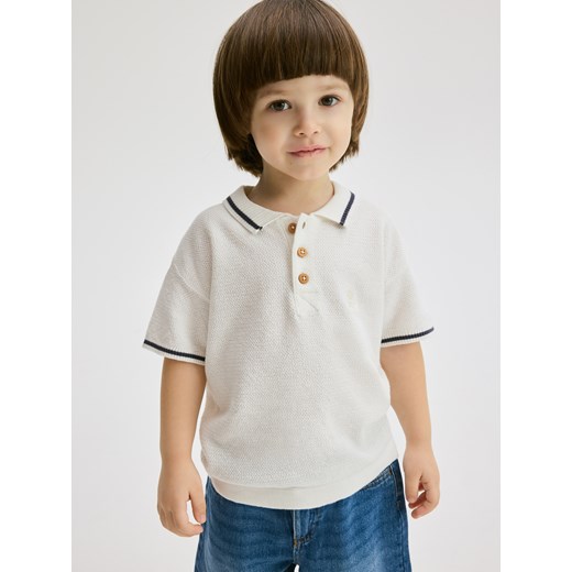 Reserved - Sweterkowy t-shirt polo - złamana biel Reserved 110 (4-5 lat) wyprzedaż Reserved