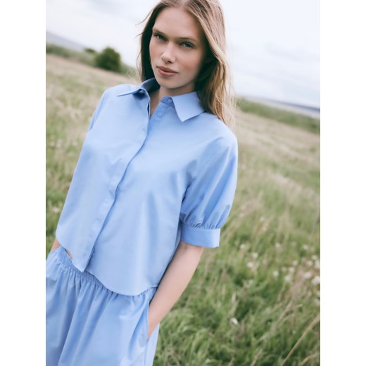 Reserved - Koszula z bufiastymi rękawami - niebieski ze sklepu Reserved w kategorii Koszule damskie - zdjęcie 186001845