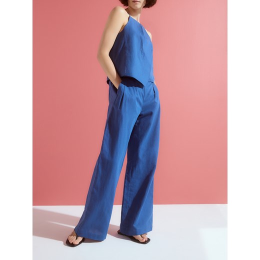 Reserved - Szerokie spodnie z lnem - niebieski ze sklepu Reserved w kategorii Spodnie damskie - zdjęcie 186002588