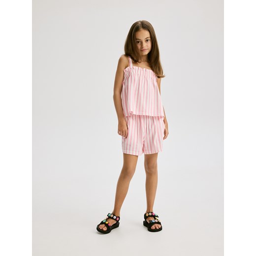 Reserved - Szorty w paski - pastelowy róż ze sklepu Reserved w kategorii Spodenki dziewczęce - zdjęcie 186002656