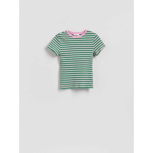 Reserved - Bawełniany t-shirt w paski - zielony Reserved L okazja Reserved