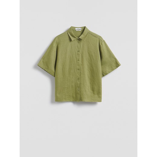 Reserved - Lniana koszula z krótkimi rękawami - zielony ze sklepu Reserved w kategorii Koszule damskie - zdjęcie 186003049