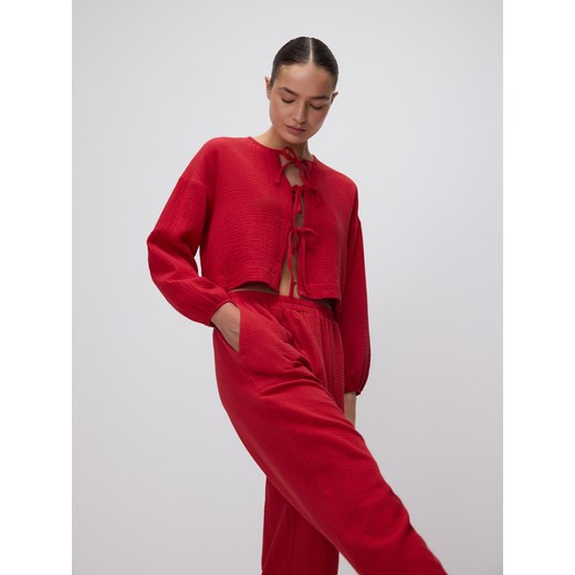 Reserved - Muślinowa bluzka z wiązaniami - czerwony Reserved XL promocja Reserved