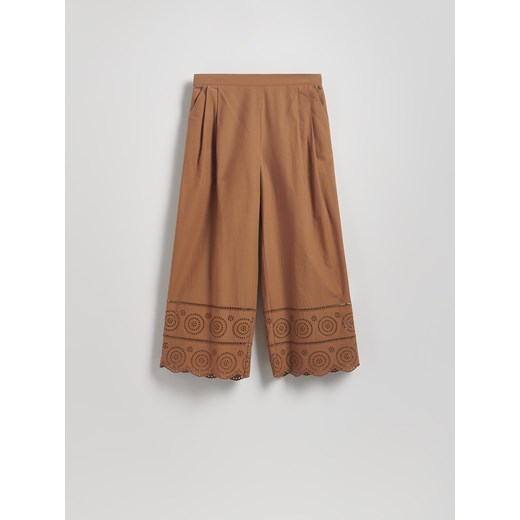 Reserved - Spodnie z ażurowym wykończeniem - brązowy ze sklepu Reserved w kategorii Spodnie damskie - zdjęcie 186003335