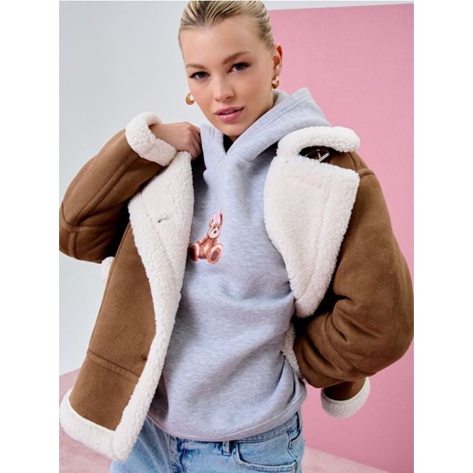 Sinsay - Kurtka pilotka z kożuchem - brązowy ze sklepu Sinsay w kategorii Kurtki damskie - zdjęcie 186004227