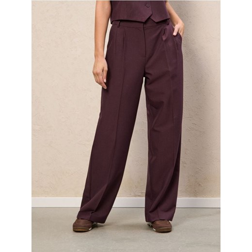 Sinsay - Spodnie wide leg z zakładkami - bordowy ze sklepu Sinsay w kategorii Spodnie damskie - zdjęcie 186004239